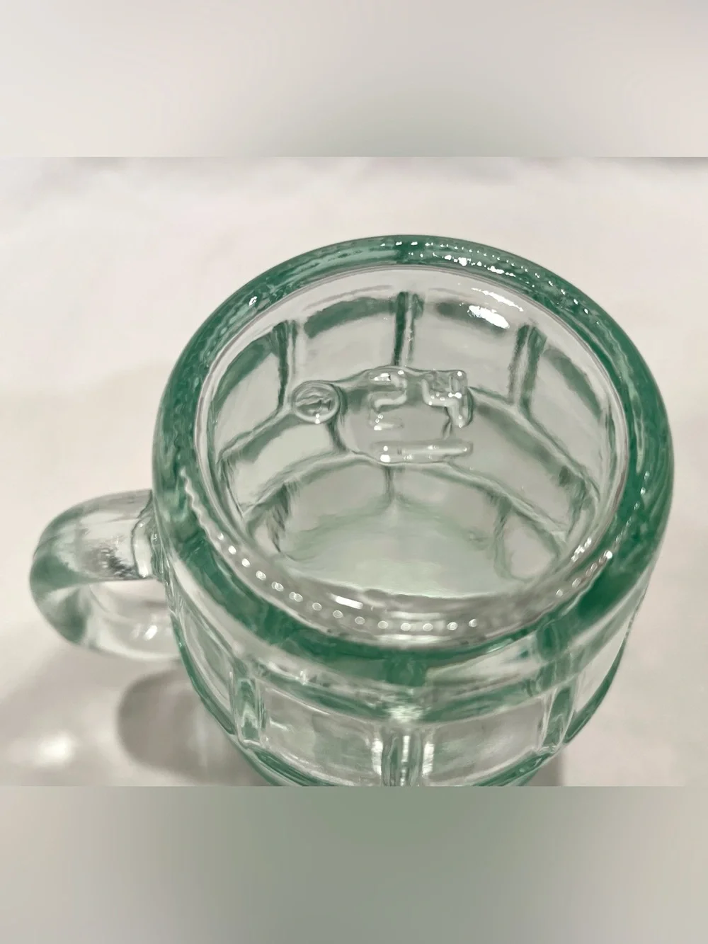 ☀️2/$20 Anchor Hocking Small Barrel Green-Tinted Vintage Glass Beer Mugs Set